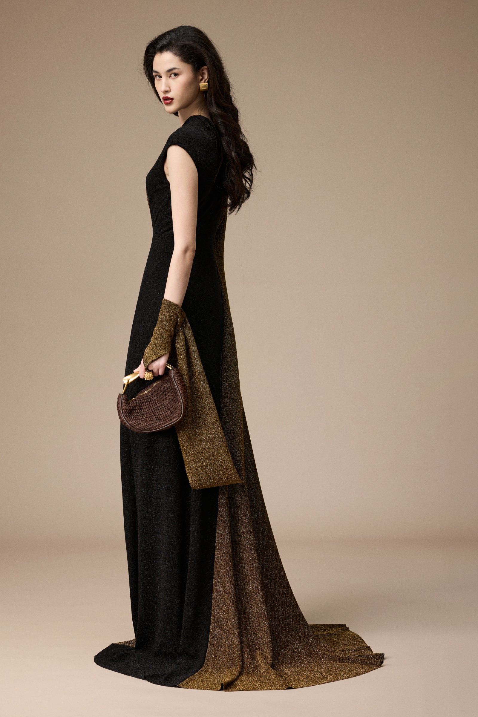 Stardust Asymmetric Sleeve Maxi Dress