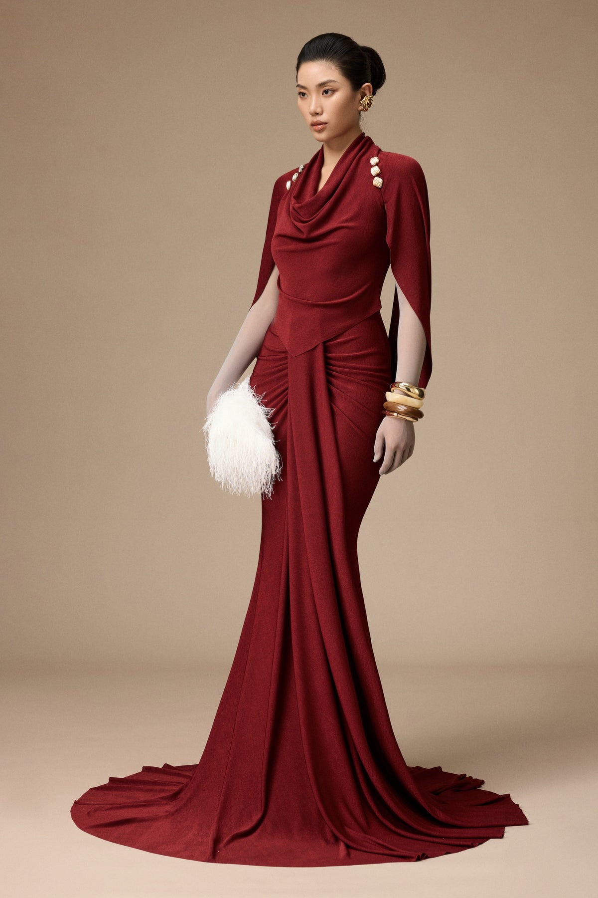 Salmonie Cowl Maxi Dress