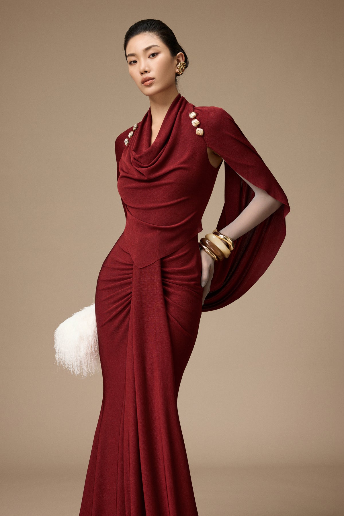 Salmonie Cowl Maxi Dress