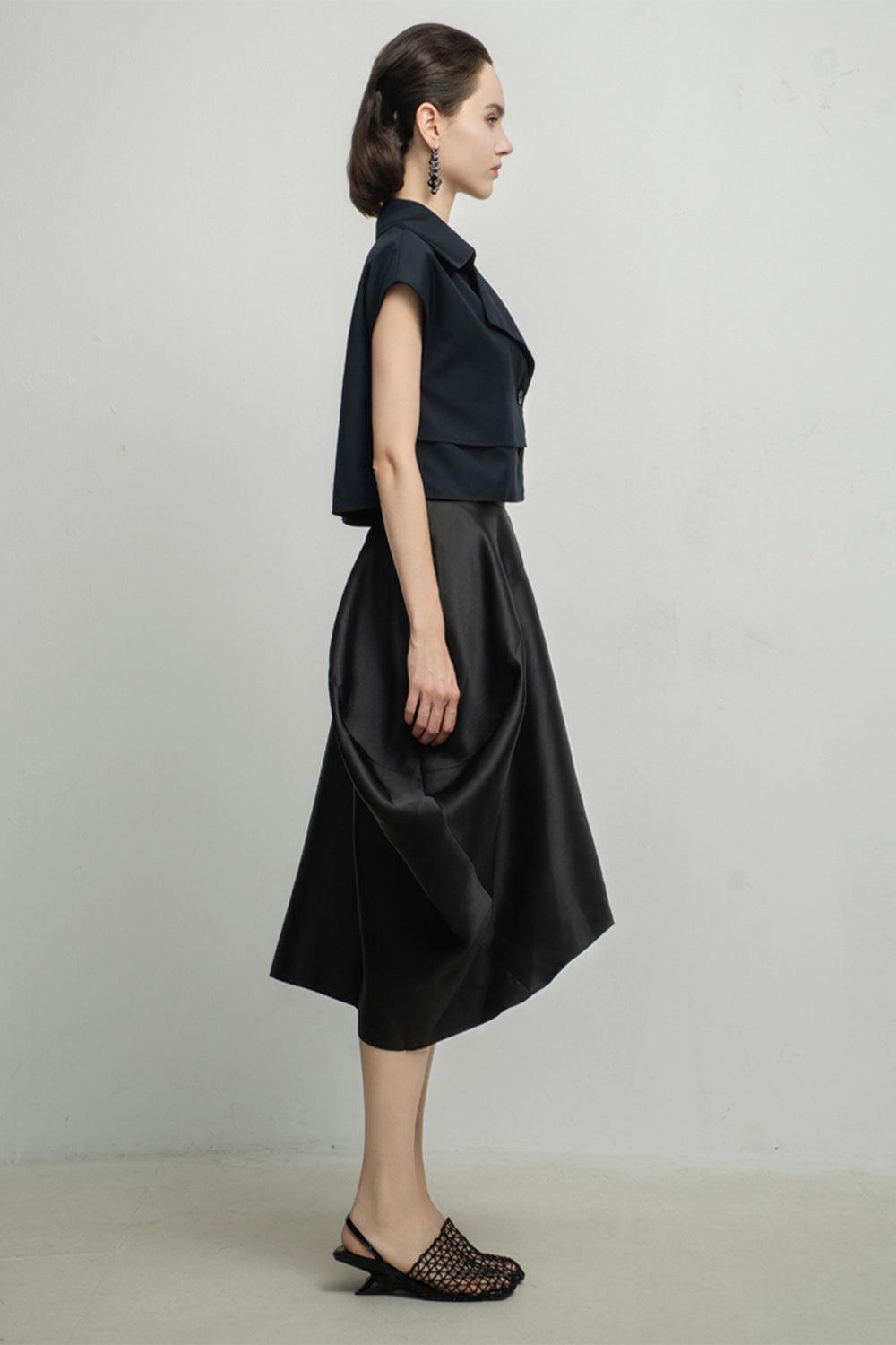 Paris Tulip Draped Poly Silk Calf Length Skirt