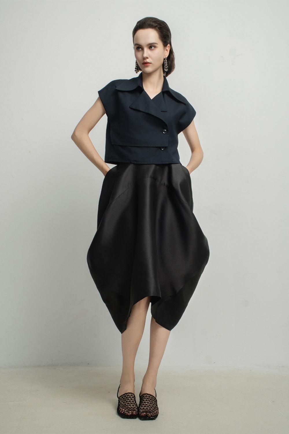 Paris Tulip Draped Poly Silk Calf Length Skirt