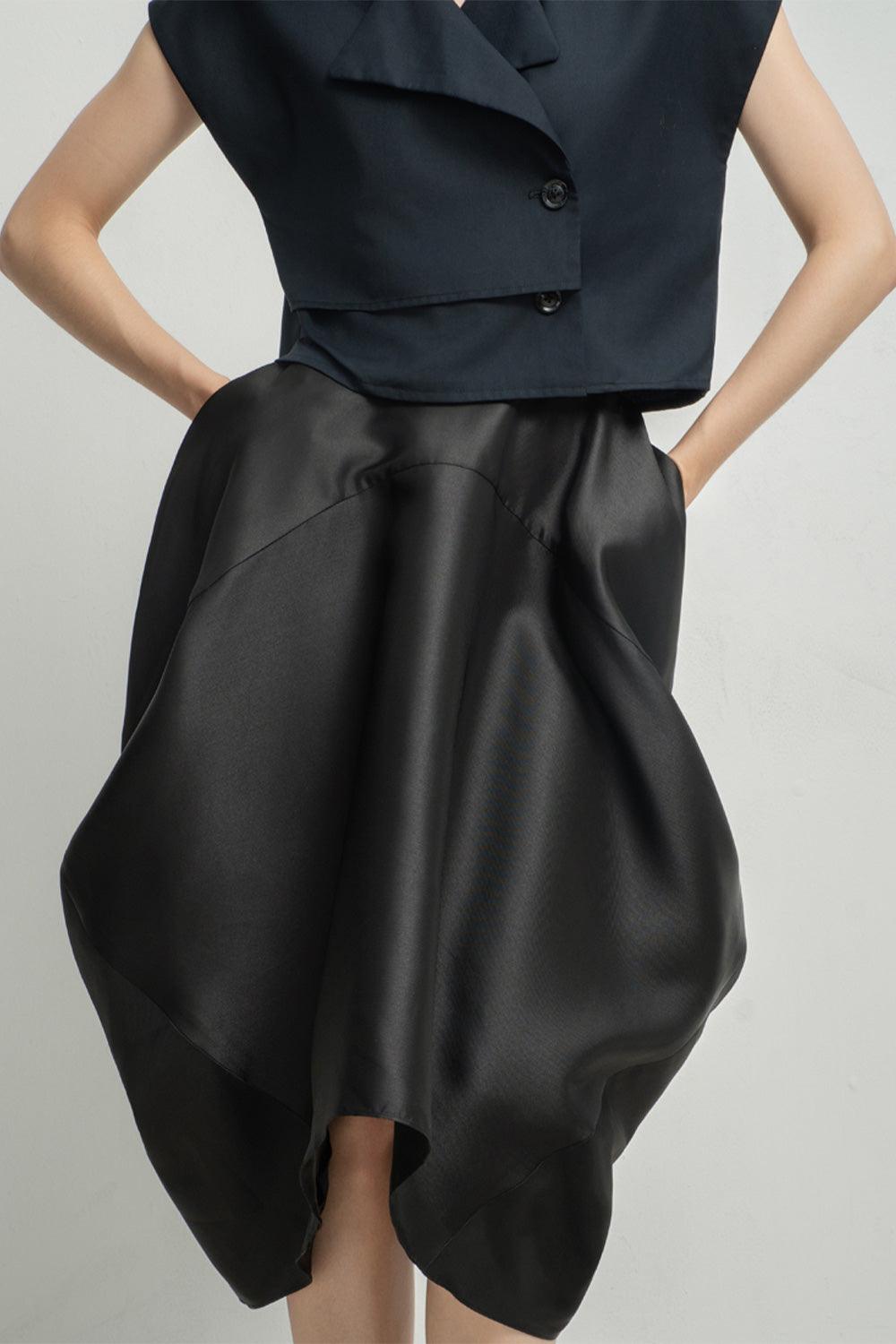 Paris Tulip Draped Poly Silk Calf Length Skirt