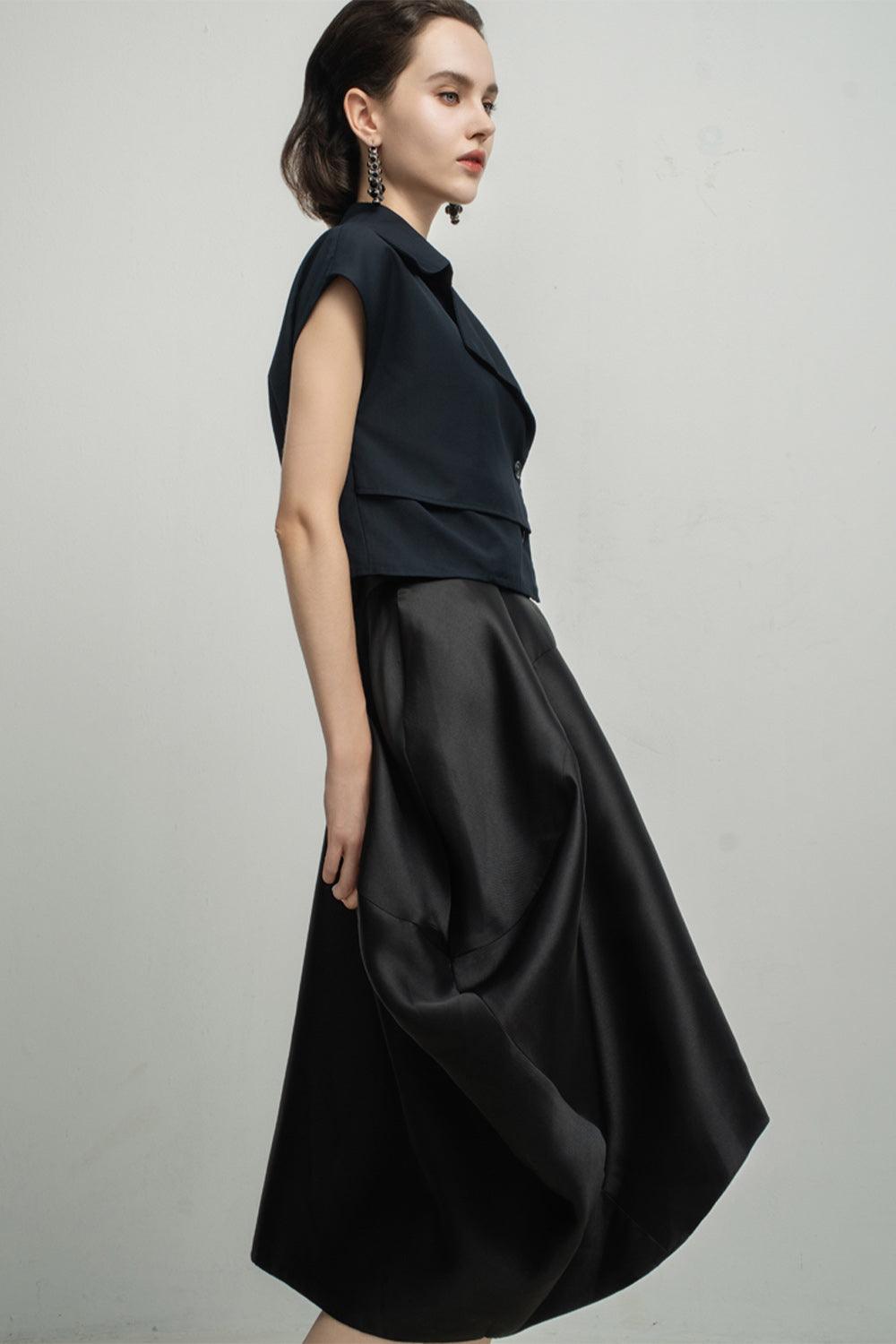 Paris Tulip Draped Poly Silk Calf Length Skirt
