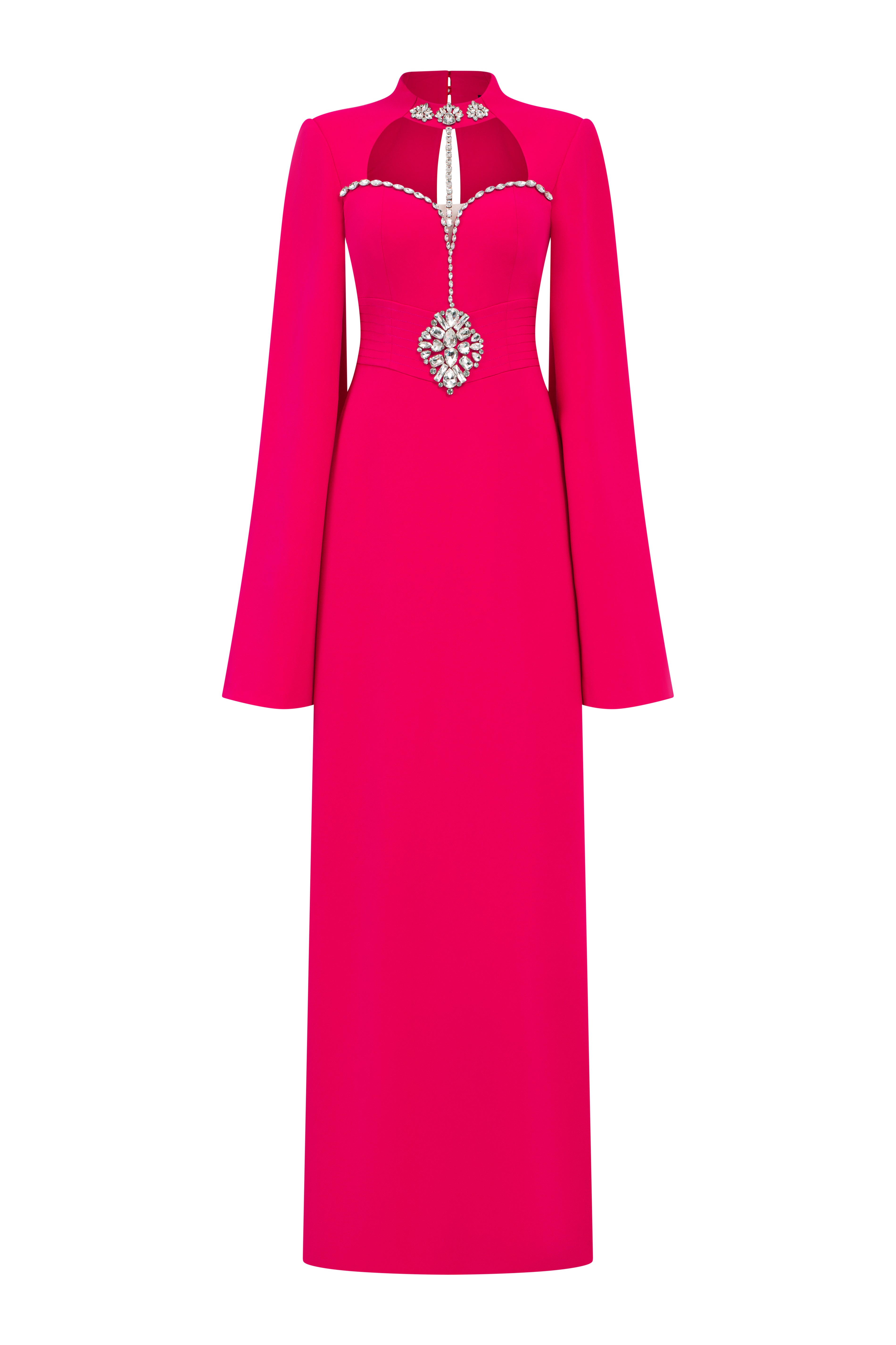 Garnet Sheath Cape Sleeved Twill Floor Length Dress