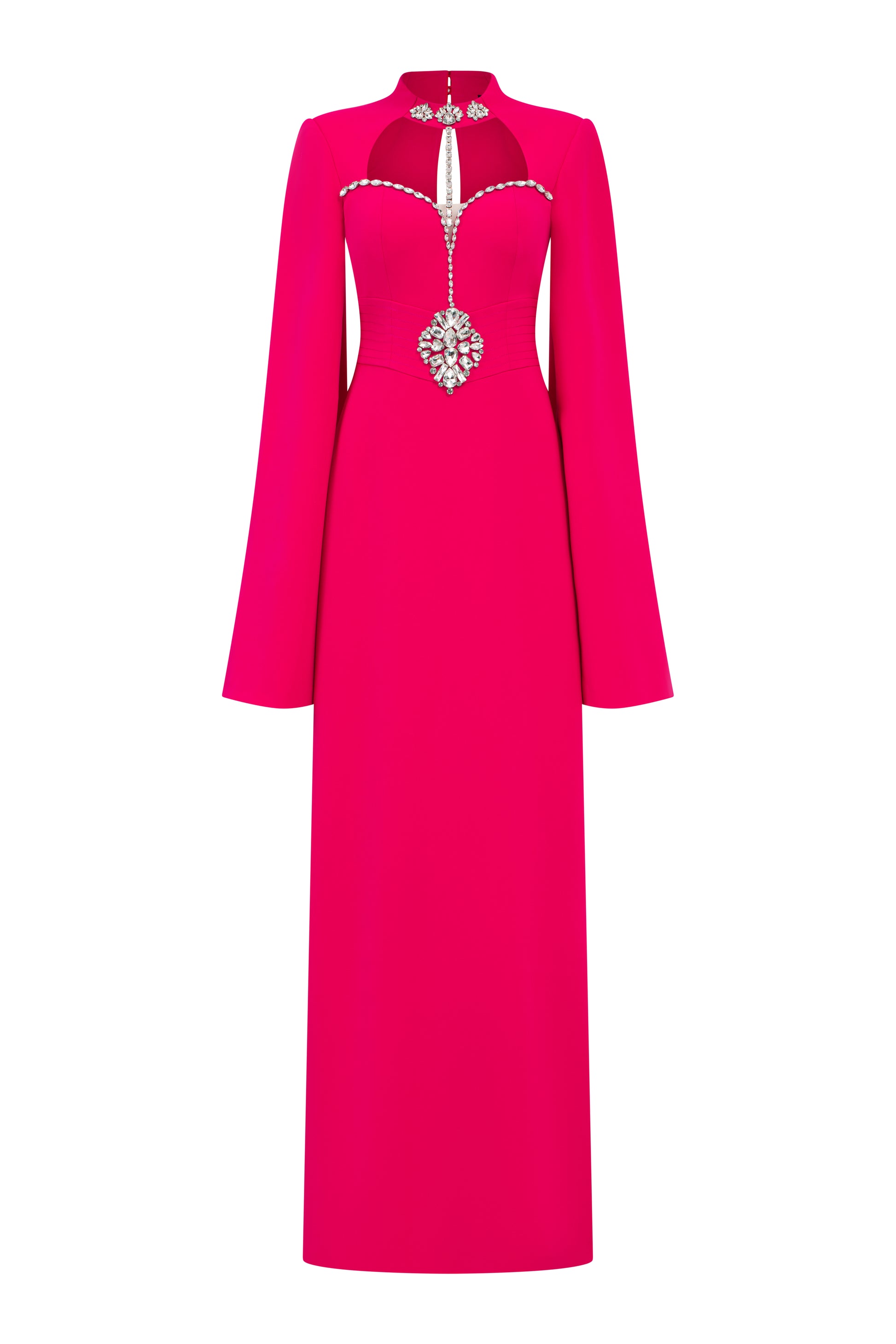 Garnet Sheath Cape Sleeved Twill Floor Length Dress