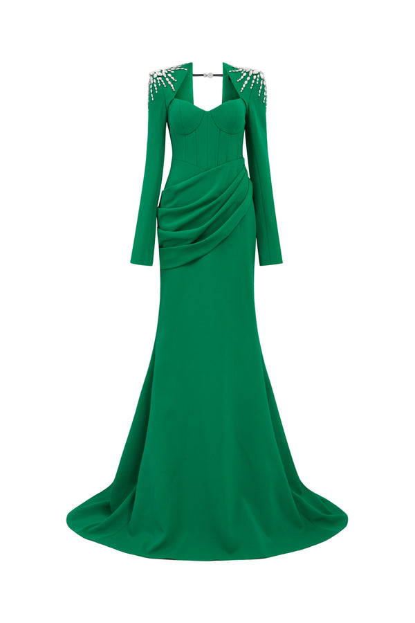 Jade Trumpet Square Shoulder Polyester Spandex Floor Length Dress