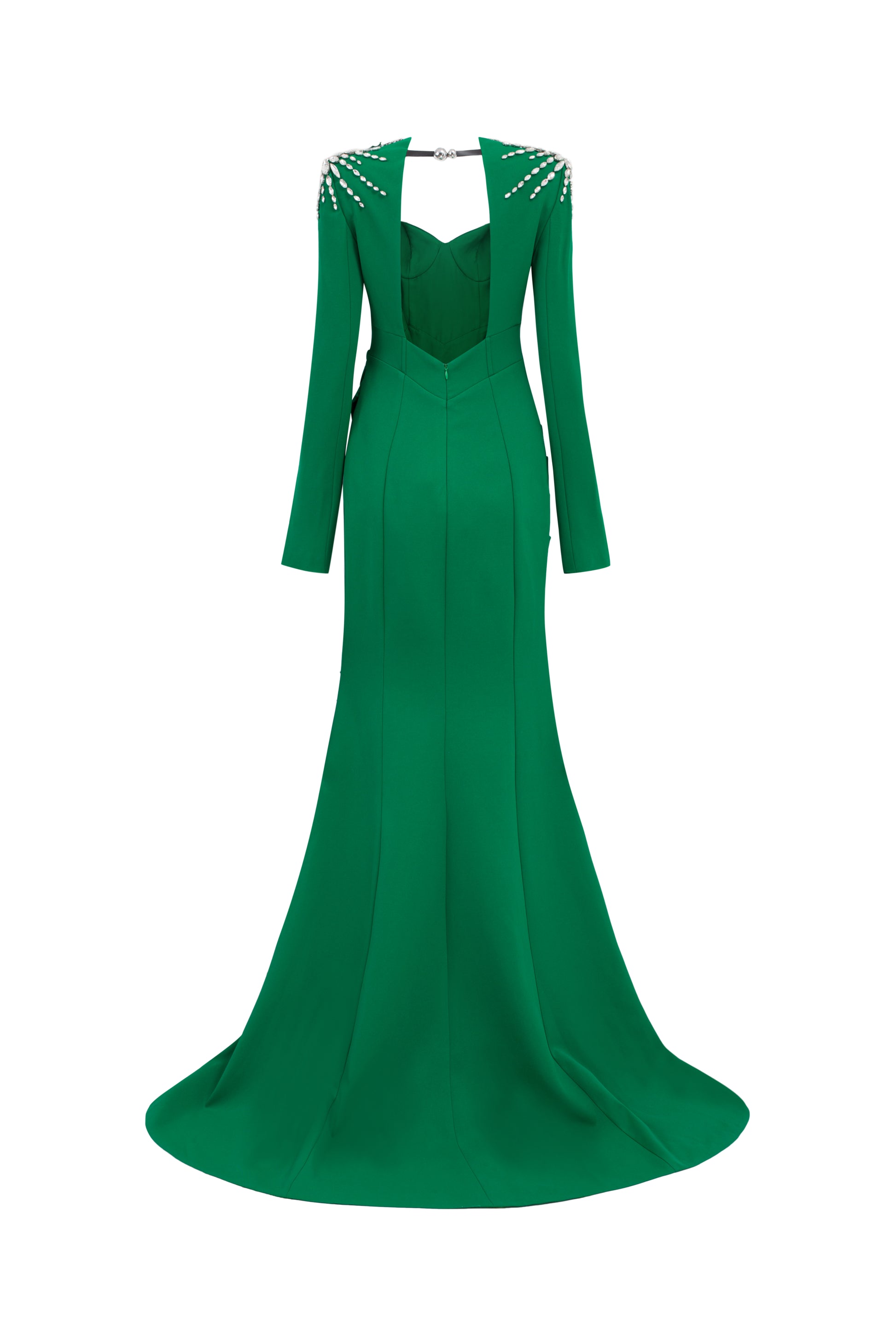 Jade Trumpet Square Shoulder Polyester Spandex Floor Length Dress