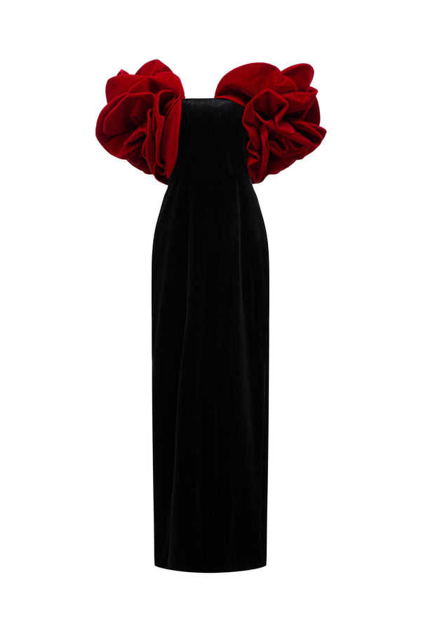 Rose Sheath Off-Shoulder Velvet Floor Length Dress