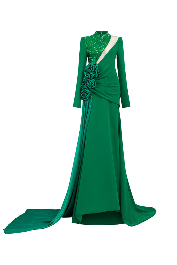 Divine Trumpet Cut-Out Polyester Spandex Floor Length Dress