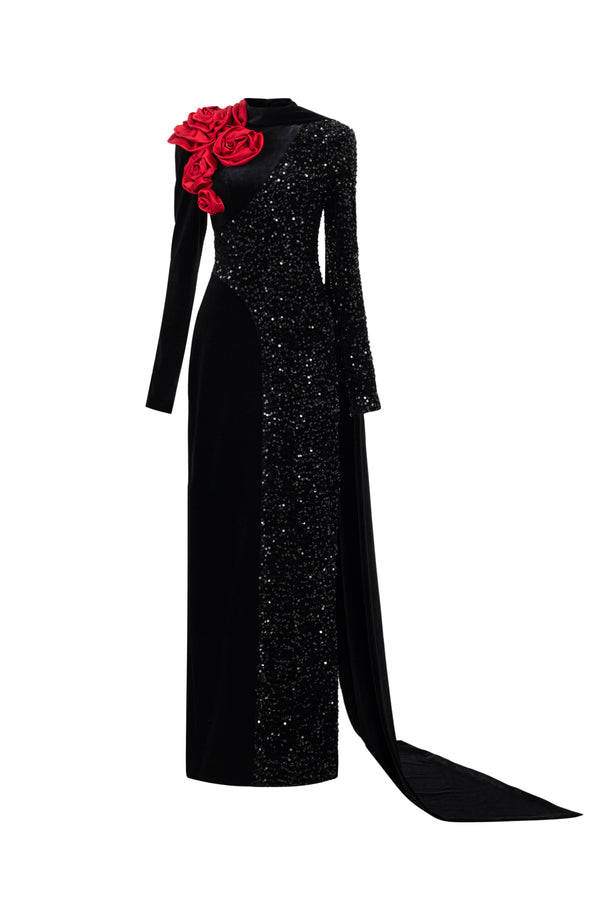 Sparkling Sheath Extended Flap Velvet Ankle Length Dress