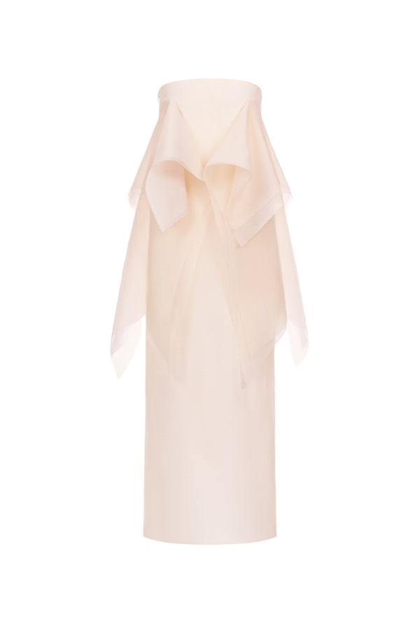 Jannie Straight Ruffle Layer Crinkle Organza Ankle Length Dress