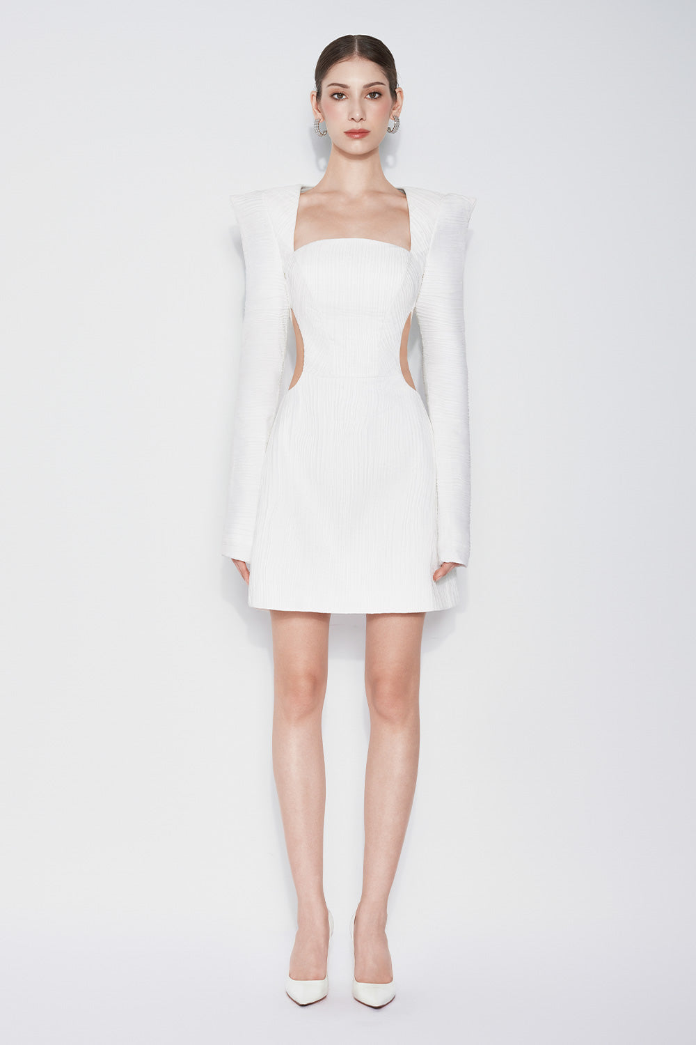 Jocelyn A-line Square Shoulder Chiffon Mini Dress