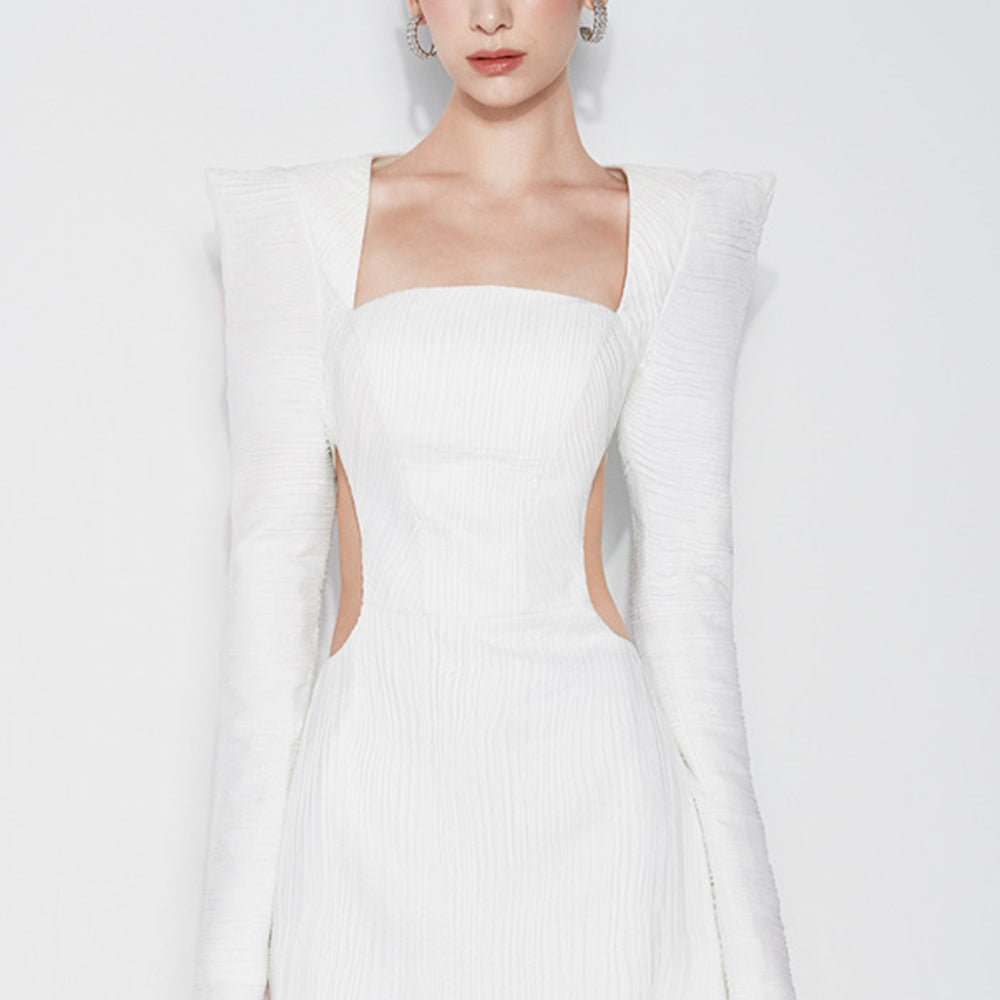 Jocelyn A-line Square Shoulder Chiffon Mini Dress