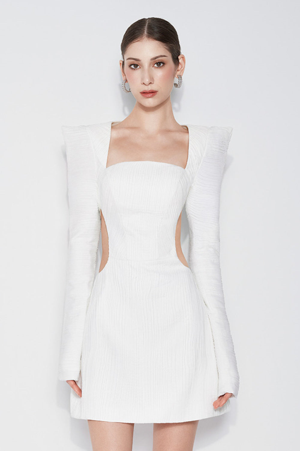Women's Jocelyn A-line Square Shoulder Chiffon Mini Dress  XS/S/M/L/XL/Customize White MEAN BLVD