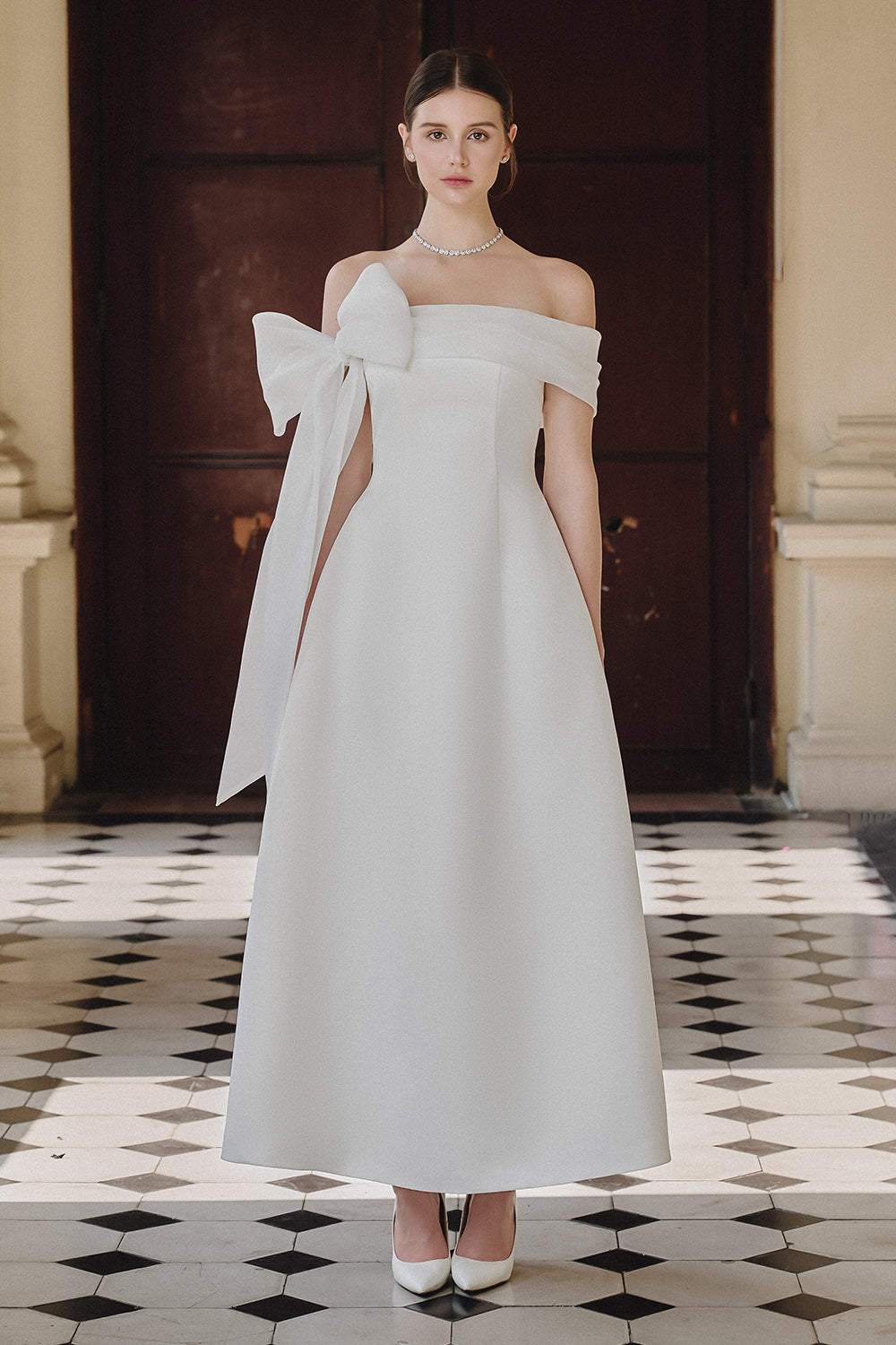 Jolie Ribbon Midi Dress Off White / S