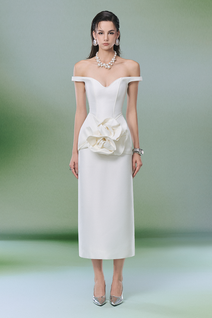 Julissia Off-Shoulder Applique Midi Dress - MEAN BLVD