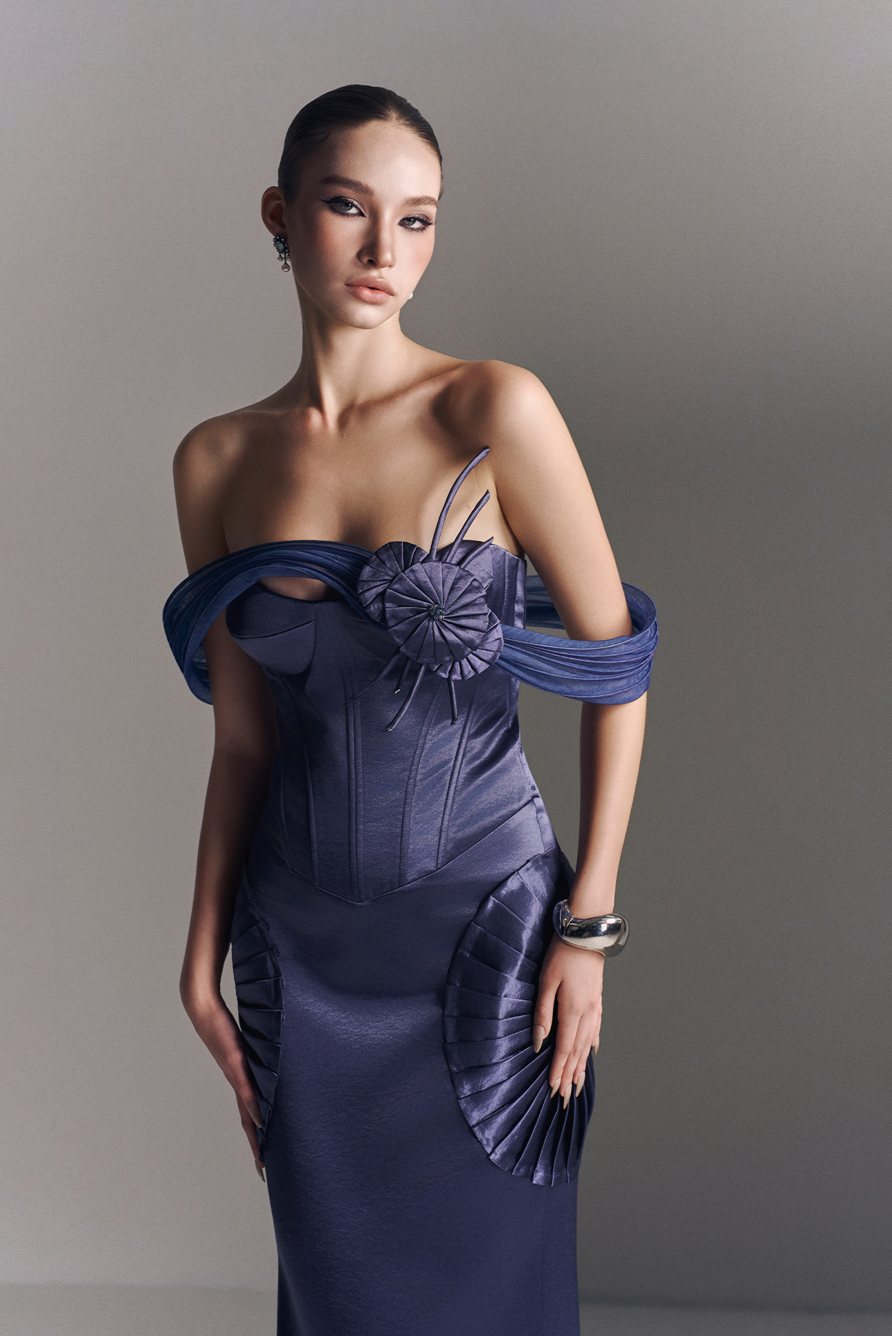 Valoria Corset Maxi Dress With Hip Drape Details 4