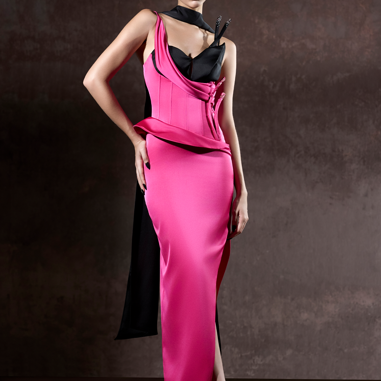 Samira Corset Thigh Slit Maxi Dress With Neck Scarf 3