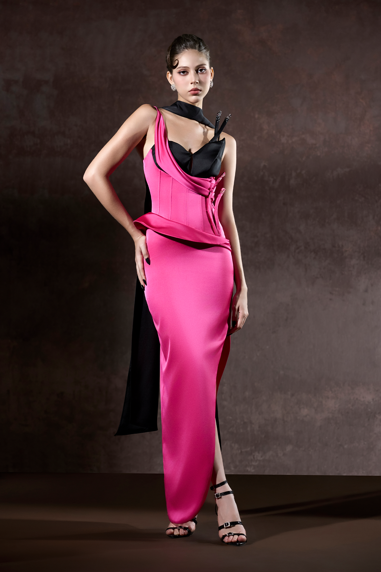 Samira Corset Thigh Slit Maxi Dress With Neck Scarf 3