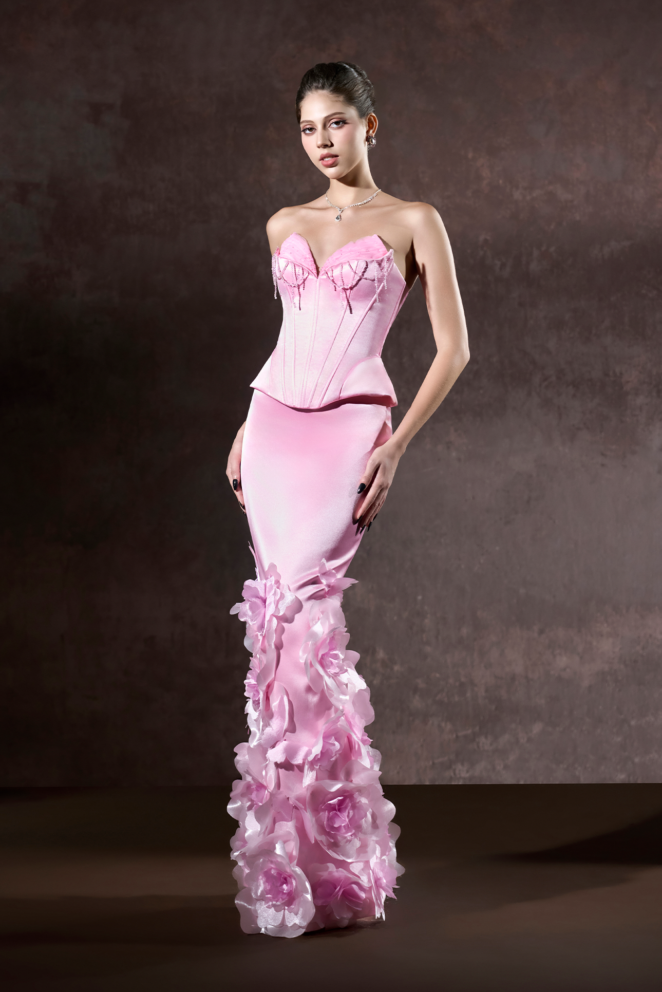 Kalena Corset Crystal Bust And Craftsmanship 3D Floral Maxi Dress 4
