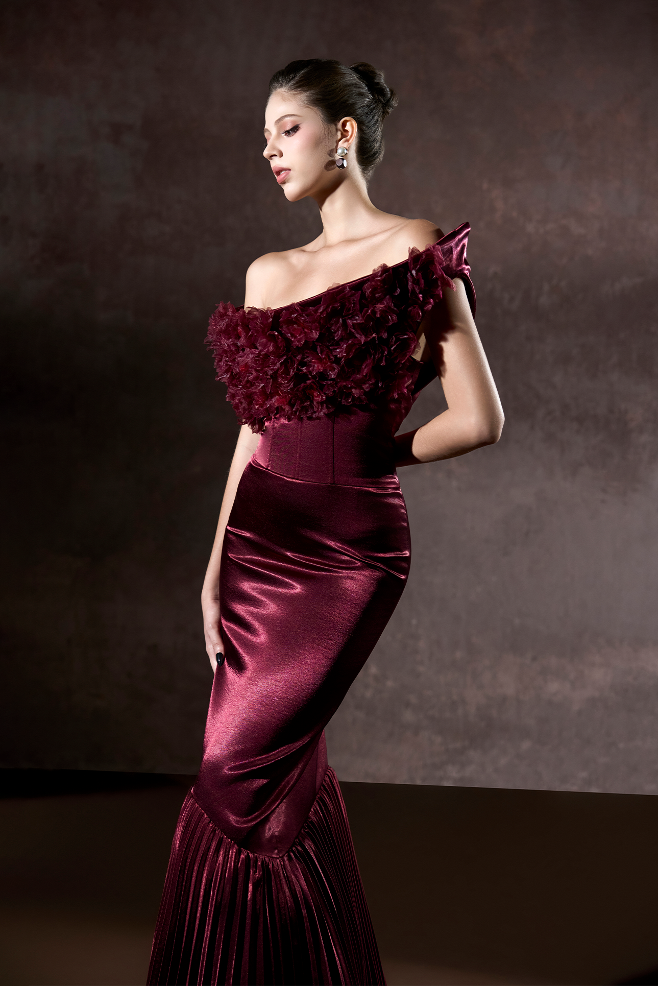 Malika Pleated Mermaid Formal Gown With 3D Floral Accent 3