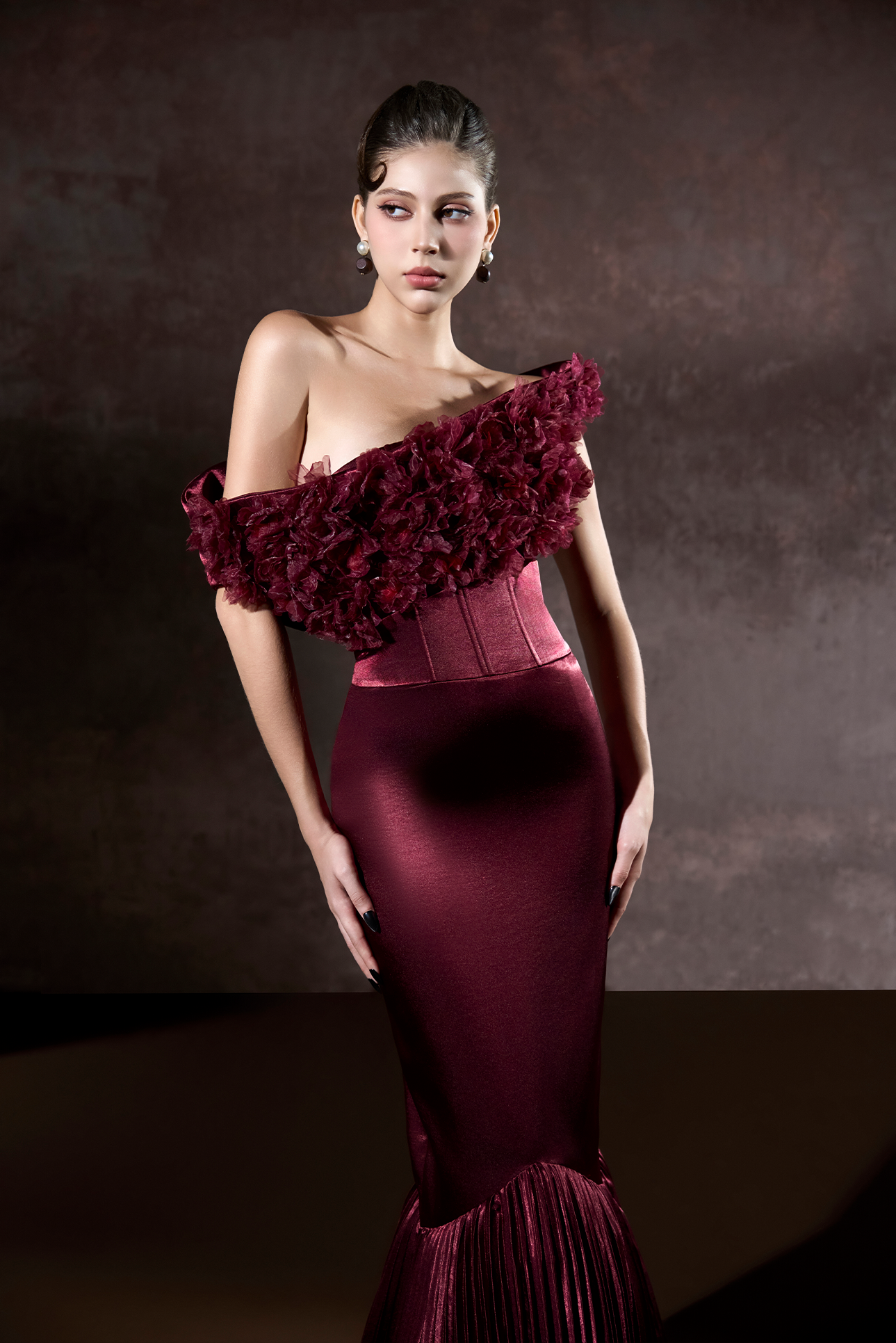 Malika Pleated Mermaid Formal Gown With 3D Floral Accent 4