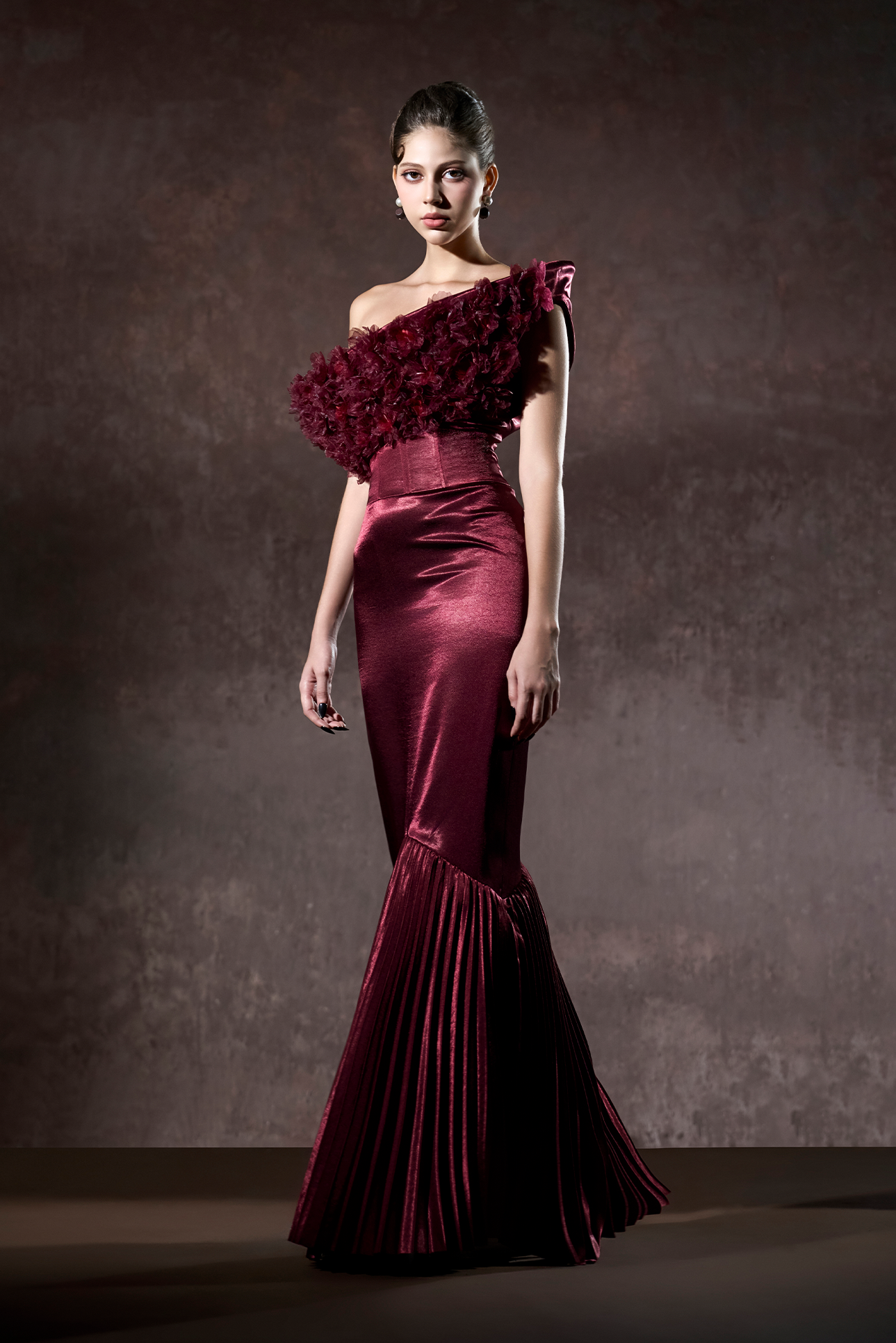 Malika Pleated Mermaid Formal Gown With 3D Floral Accent 5