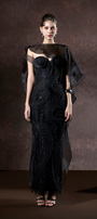 Asha Couture Dual Style Bandeau Layered 3D Lines Maxi Dress With Veil 3