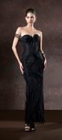 Asha Couture Dual Style Bandeau Layered 3D Lines Maxi Dress With Veil 2