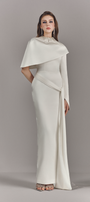 Alessira High Neckline Maxi Dress With Asymmetric Cape