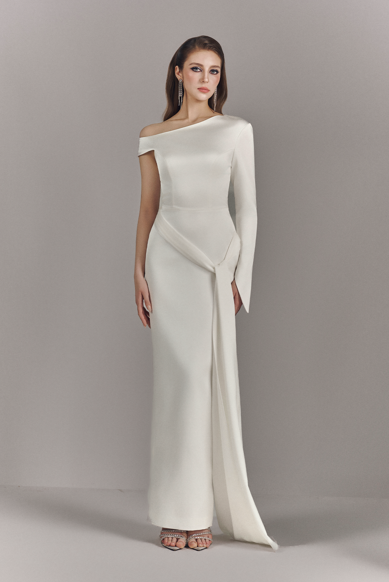 Alessira High Neckline Maxi Dress With Asymmetric Cape 4