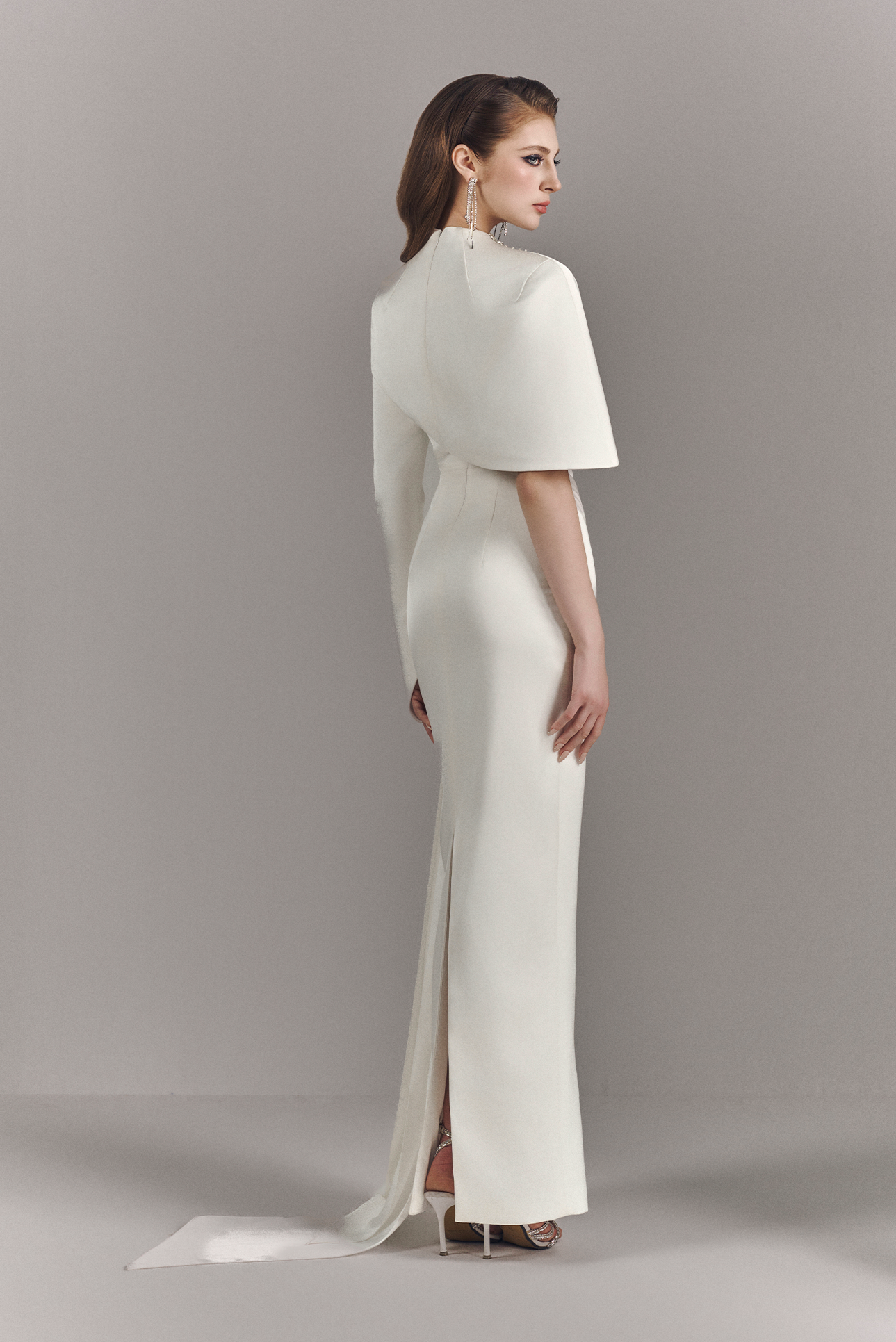 Alessira High Neckline Maxi Dress With Asymmetric Cape 2