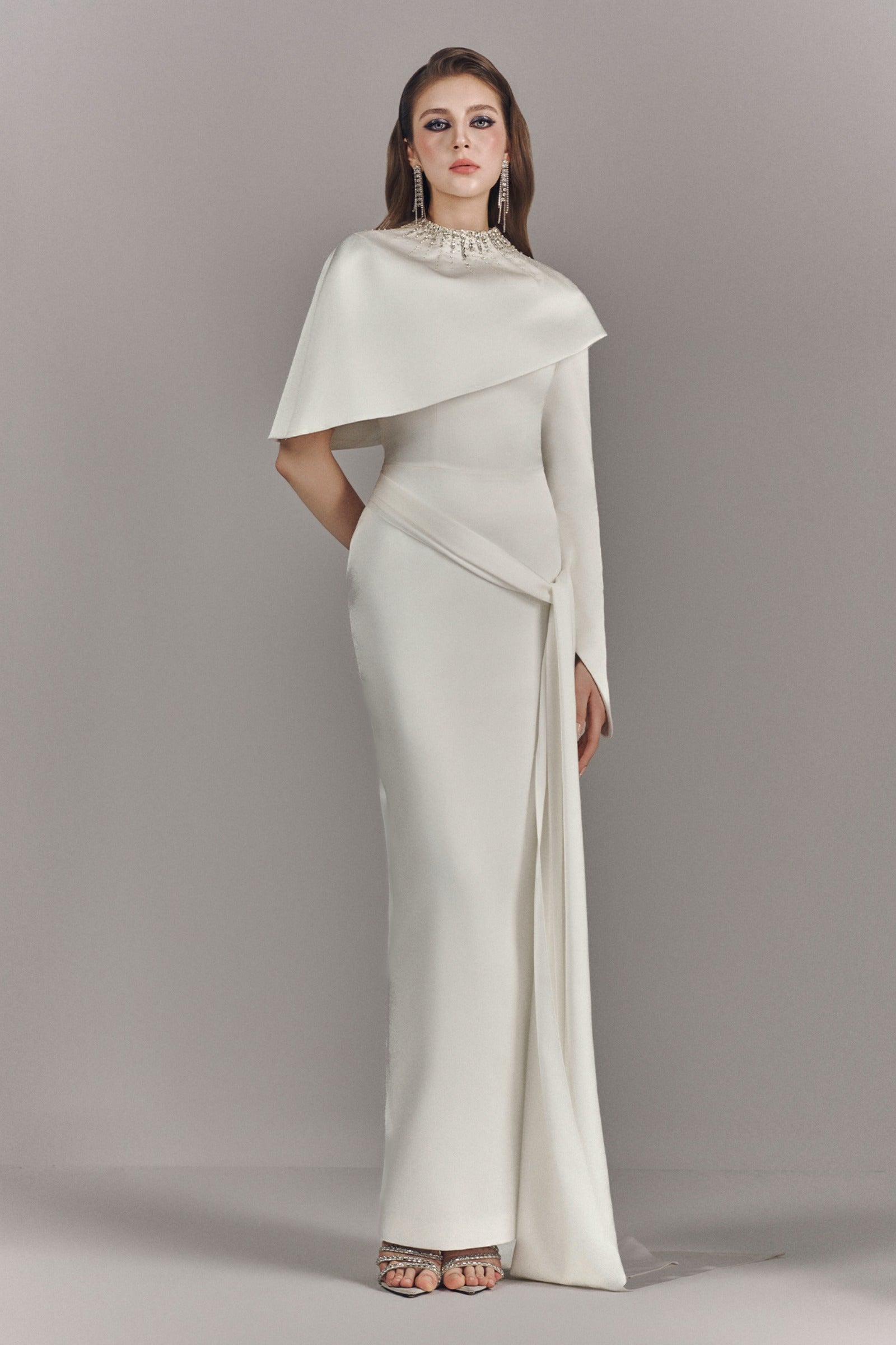 Alessira Asymmetric Cape Maxi Dress
