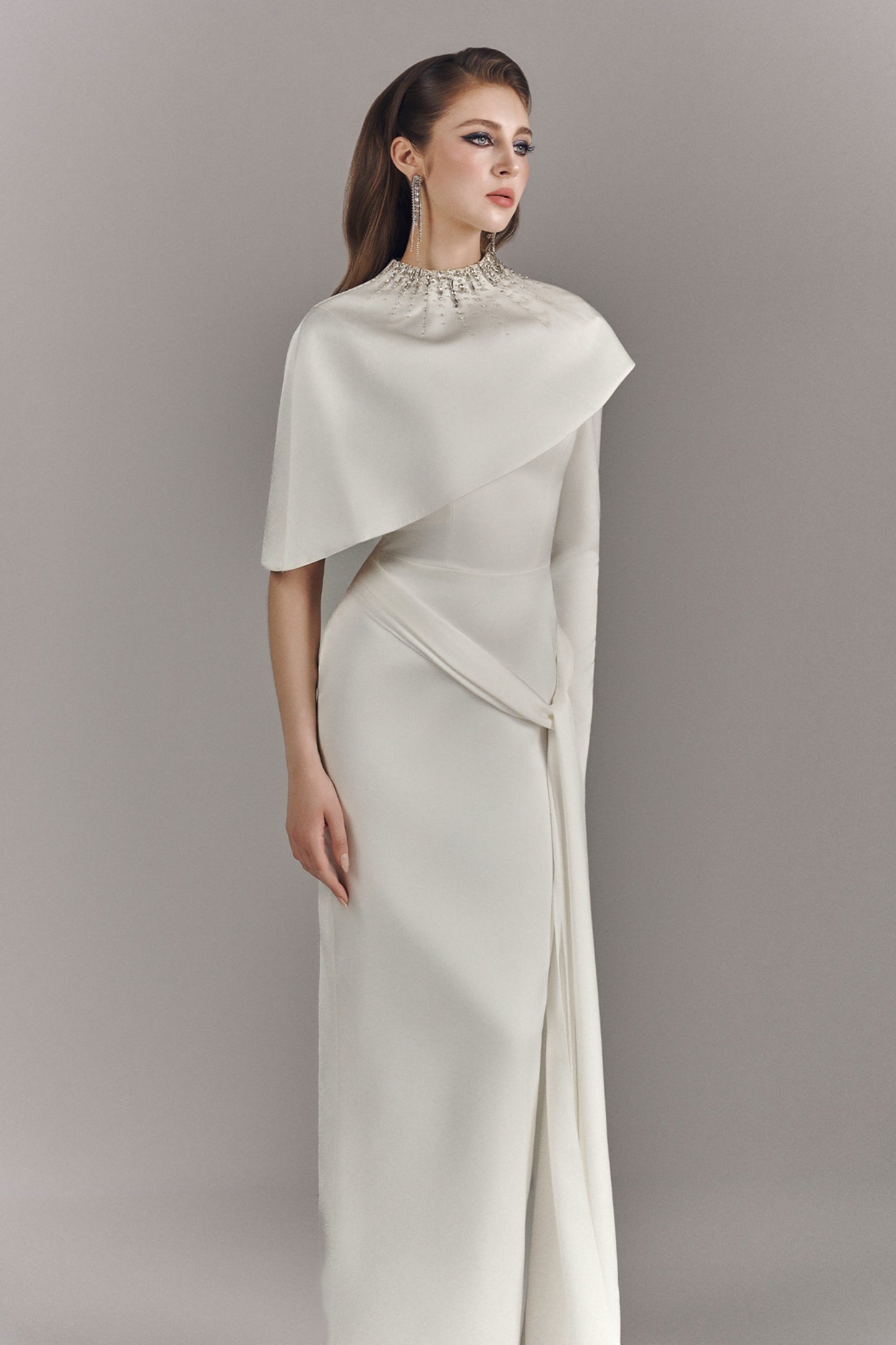Alessira Asymmetric Cape Maxi Dress