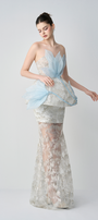 Snow-whisper Bandeau Corset Maxi Dress With 3D Petal Layers
