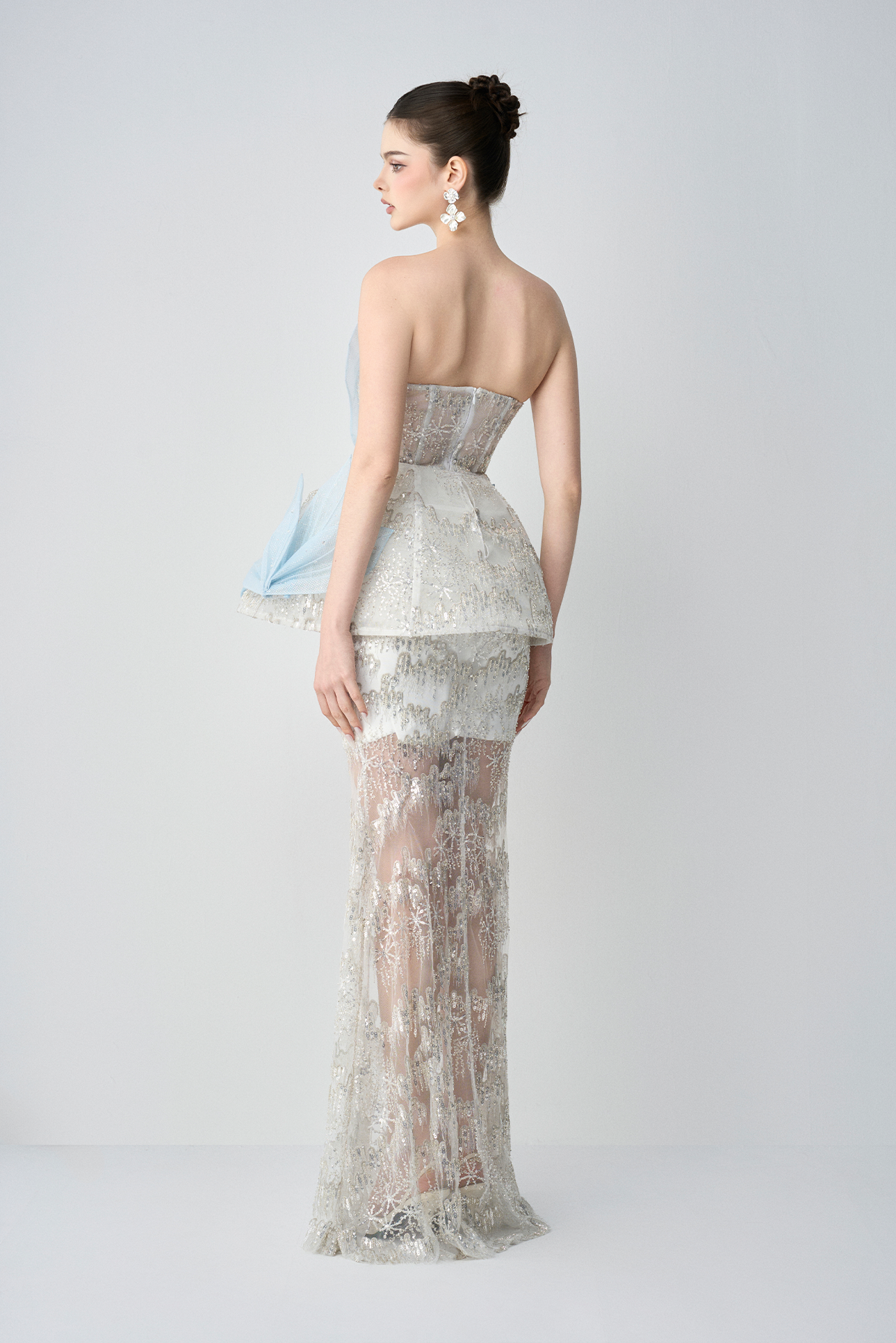 Snow-whisper Bandeau Corset Maxi Dress With 3D Petal Layers 2