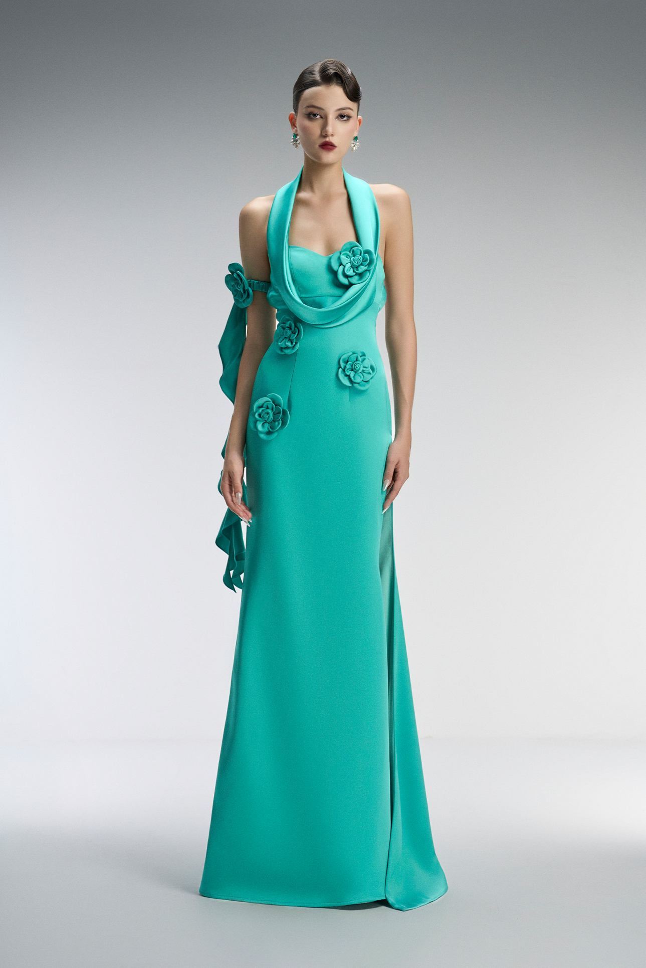oasis formal dresses Couture Thigh-high Maxi Dress With 3D Floral Appliqués – MEAN BLVD Midi dress