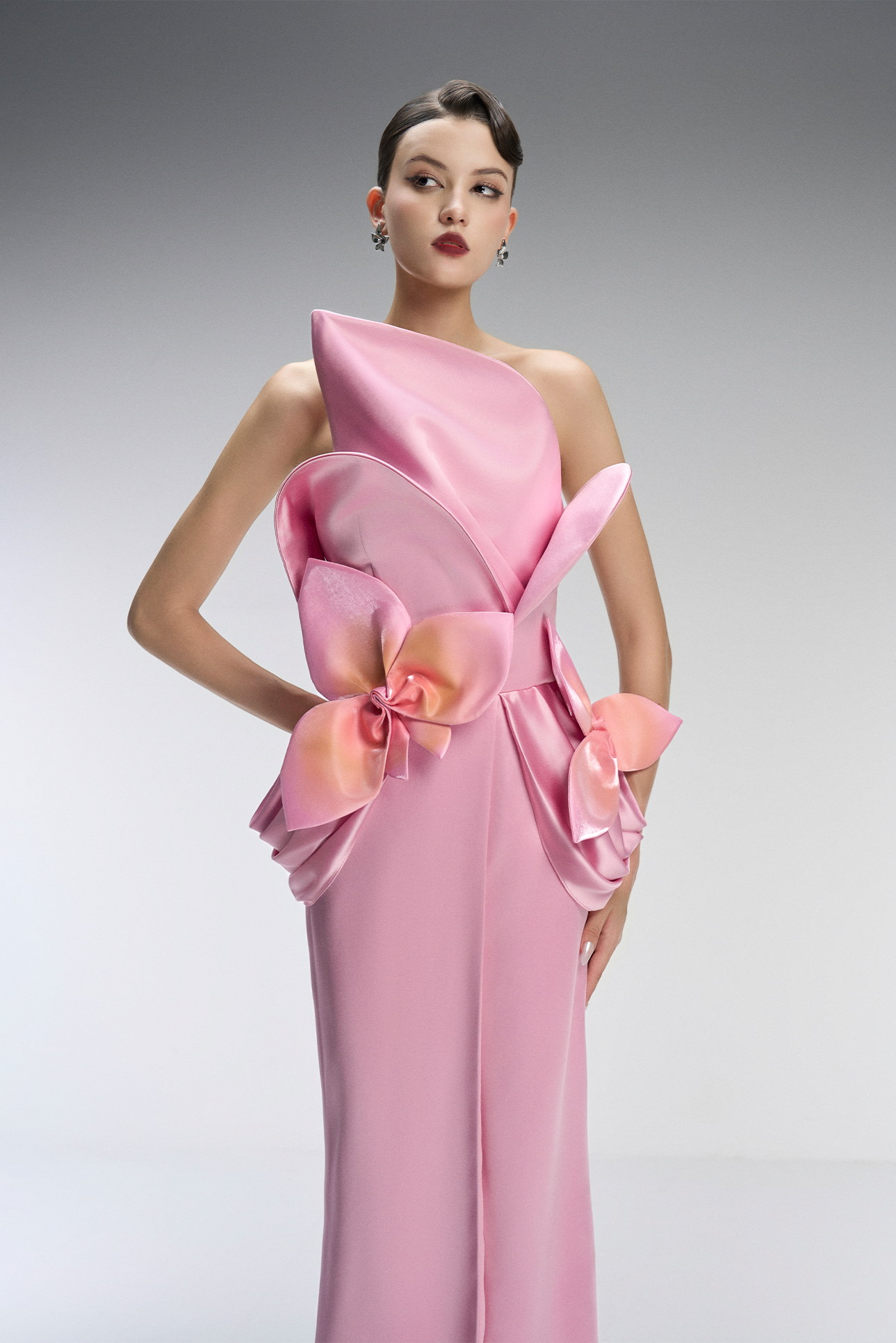 Bella Couture Bandeau Maxi Dress With 3D Orchid Petal 3