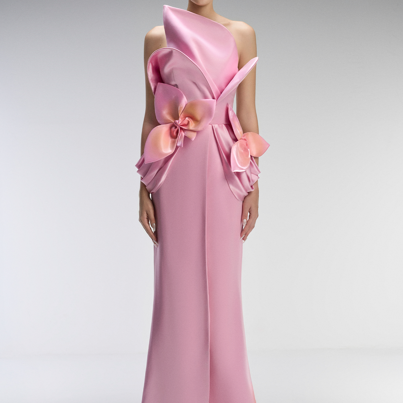 Bella Couture Bandeau Maxi Dress With 3D Orchid Petal
