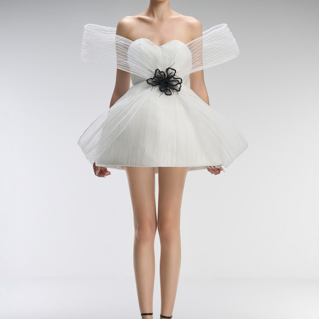Vanila Couture Strapless Mini Dress With 3D Mesh Petals