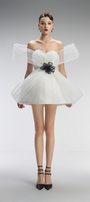 Vanila Couture Strapless Mini Dress With 3D Mesh Petals