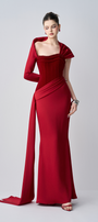 Julia Strapless Corset Maxi Dress With One Sleeve Draped Scarf 3