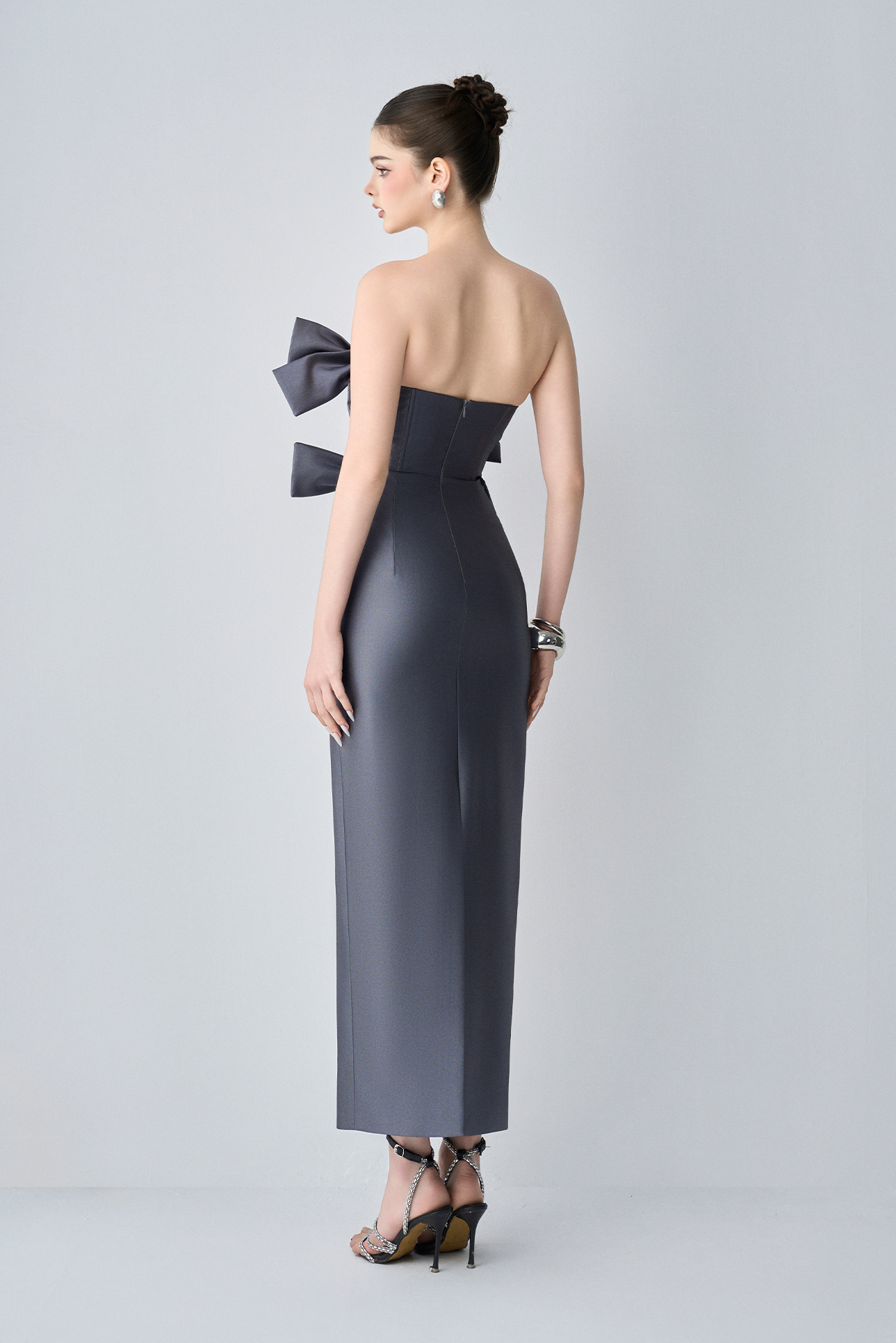 Cindra Couture Bandeau 3D Bows Maxi Dress 2