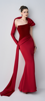 Julia Strapless Corset Maxi Dress With One Sleeve Draped Scarf 4