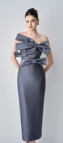 Cindra Couture Bandeau 3D Bows Maxi Dress 3