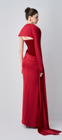 Julia Strapless Corset Maxi Dress With One Sleeve Draped Scarf 2