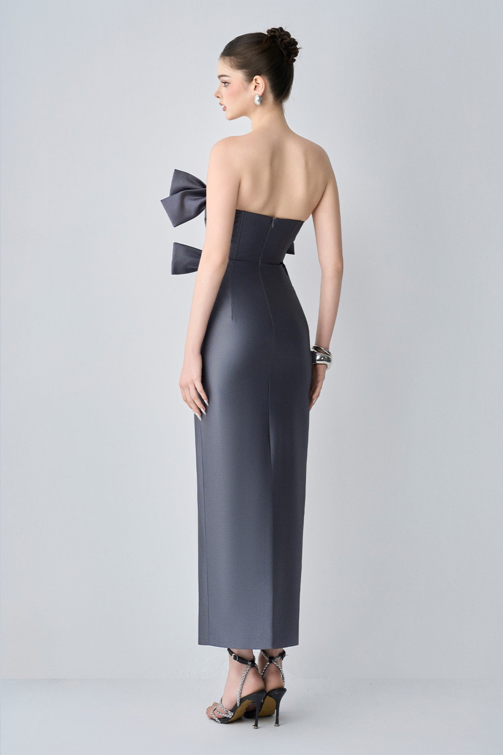 Cindra Couture Bandeau 3D Bows Maxi Dress