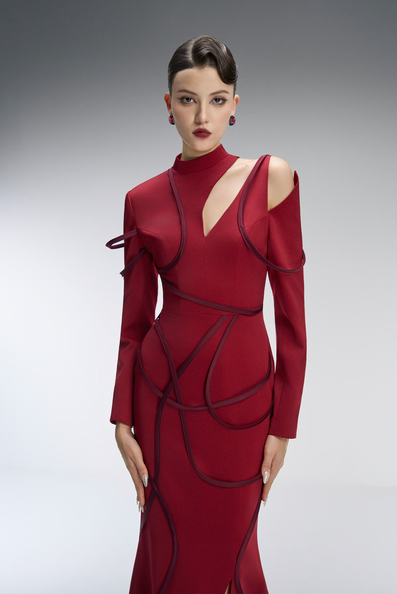 Scarlett Couture Bodycon Front Slit Maxi Dress With Cutout Details 2