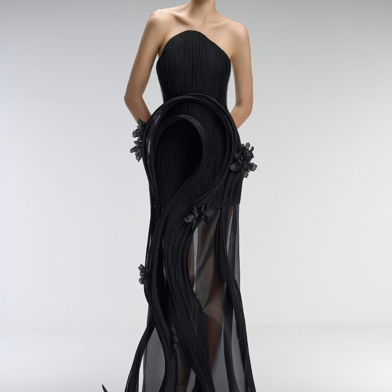 Dusk Couture Bandeau 3D Pleated Plissé Maxi Dress 4