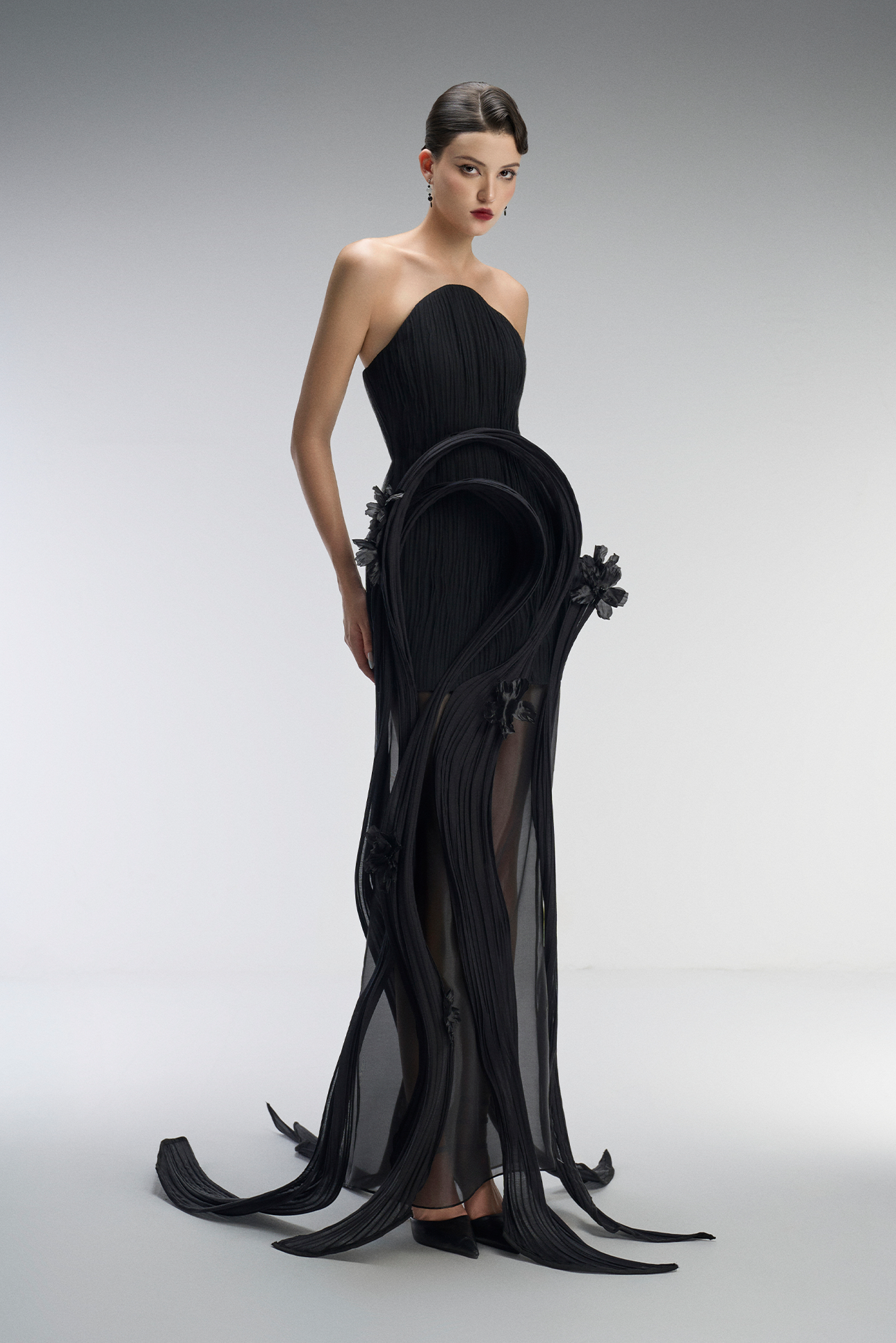 Dusk Couture Bandeau 3D Pleated Plissé Maxi Dress 5